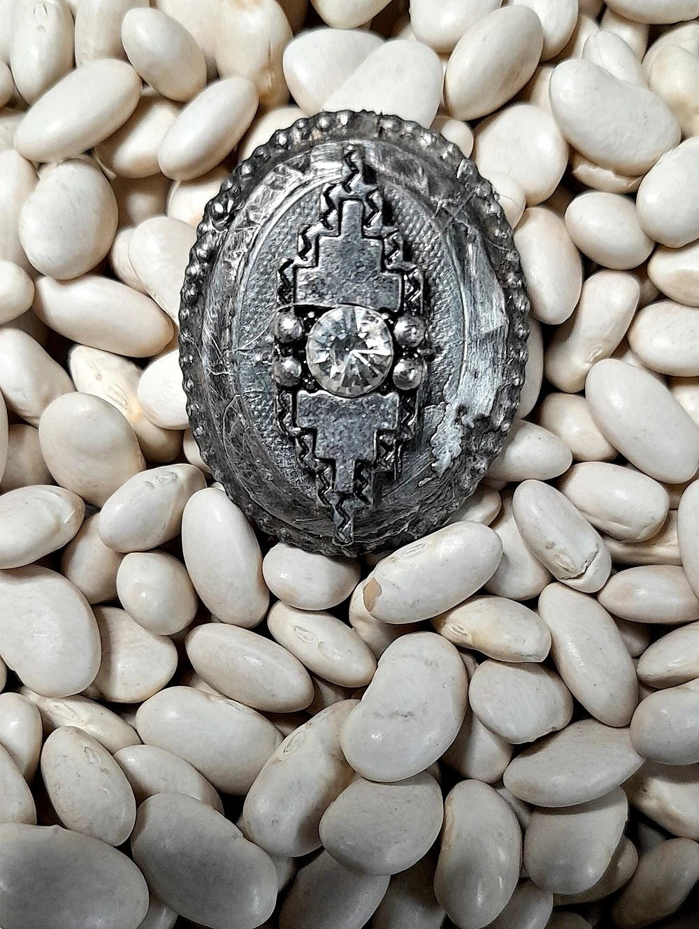 Geometric Rhinestone Ring  Soldered To Look Vintage
